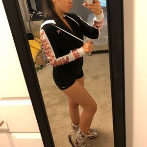 PINK rose gold sequin black/white zip up hoodie XS